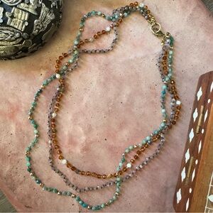 Handmade hand knotted triple layer gemstone necklace